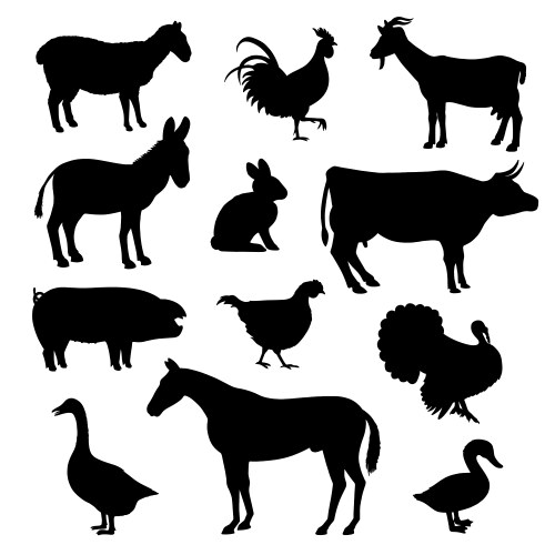 Farm Animal Silhouettes - Birds & Livestock Vector Image