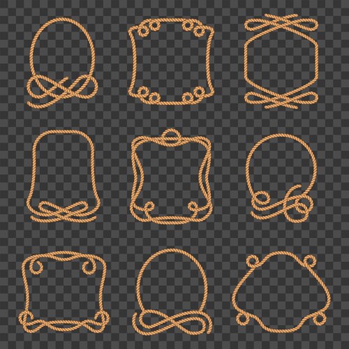 Rope brushes frame decorative black line set Vector Image
