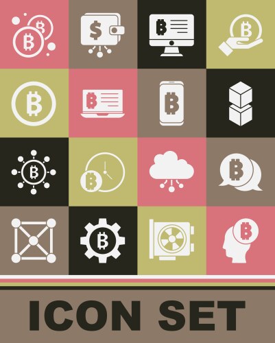 Set bitcoin think blockchain technology mining vector image