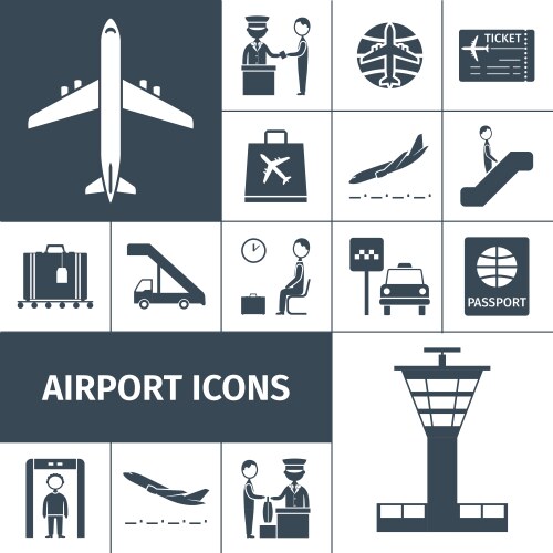 Airport icons black set Vector Image