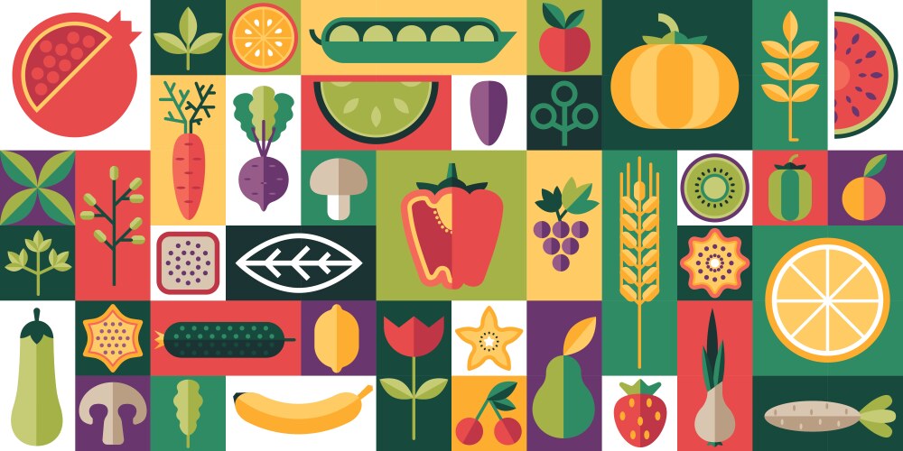 Fruits and vegetables geometric bauhaus pattern Vector Image