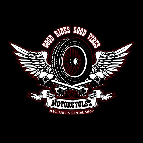 Motorcycle Emblem - Good Rides Vibes Vector Image