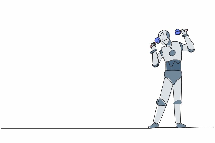 Single Continuous Line Drawing Robot Hitting Vector Image