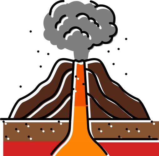 Explosive eruption lava color icon Vector Image
