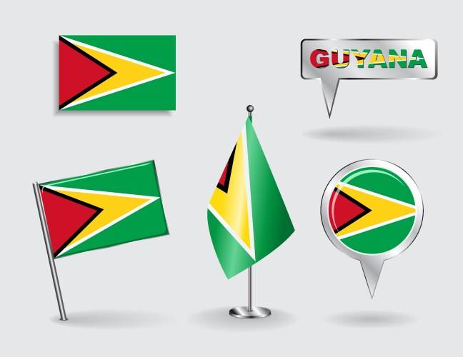 Set of guyana pin icon and map pointer flags vector image