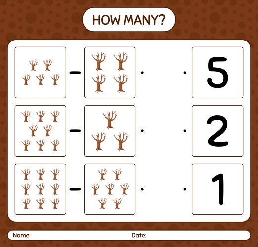 How many counting game with tree worksheet vektorbild