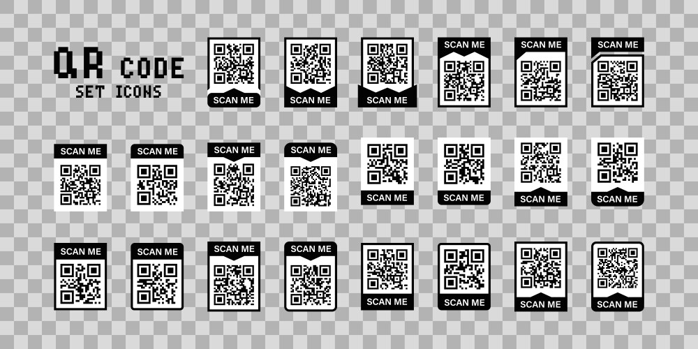 Qr code scan me set icons for mobile device vector image