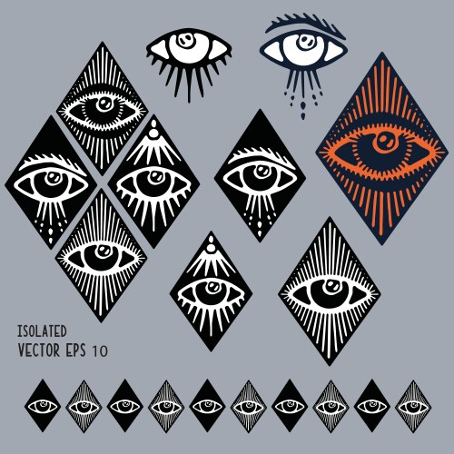Dark hand drawn magic third eye clipart motif set Vector Image
