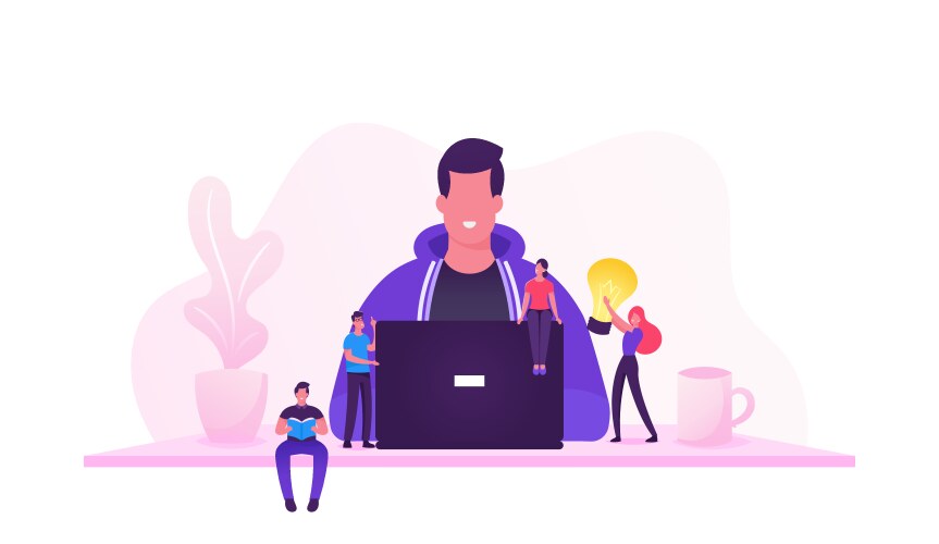 Coder at Desk with Tiny People vector image