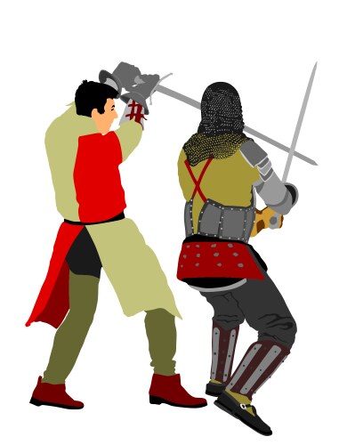 Duel knights with shield and sword fight battle Vector Image