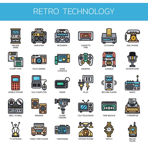 retro technology thin line and pixel perfect vector image