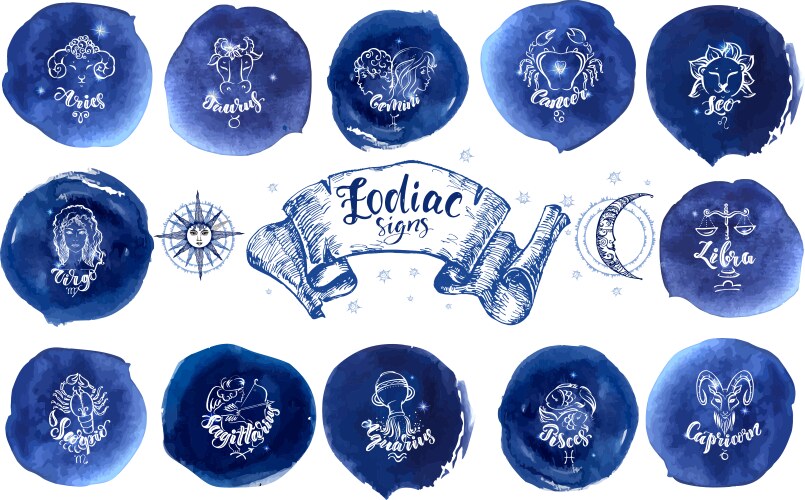 Zodiac Watercolor Constellations Vector Image