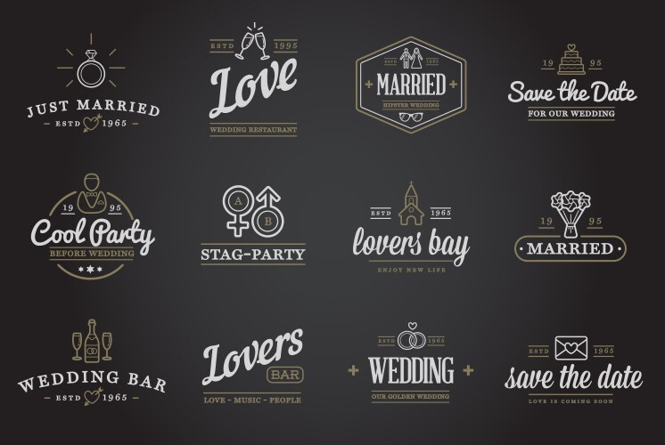 set of wedding love elements merry me can be used vector image