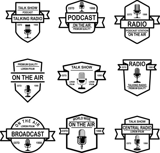 Podcast Radio Icons - Microphone Set Vector Image