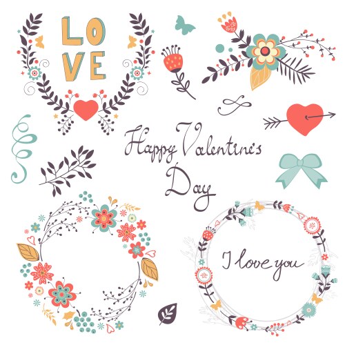 Romantic Floral Elements Collection Vector Image