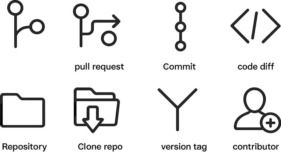 Version control system icon set branching pull – Royalty-Free Vector ...