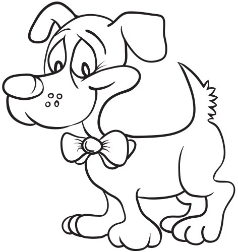Cute Puppy with Leash - Black and White Vector Image