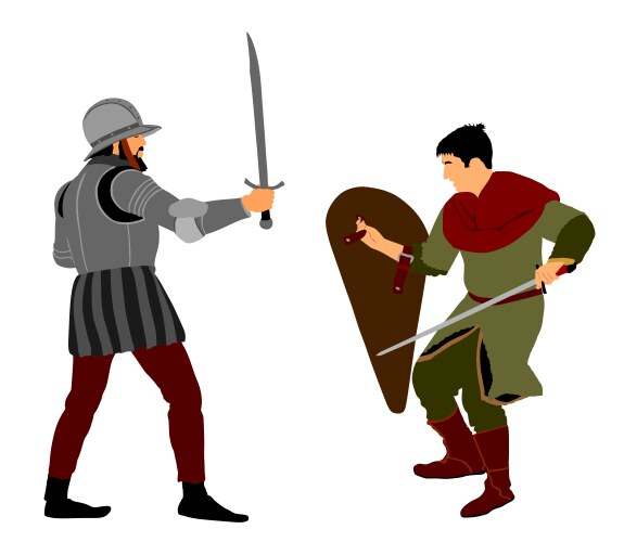 Duel knights with shield and sword fight battle Vector Image