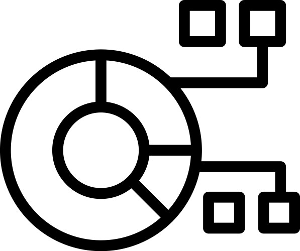 Pie chart connecting to data points showing vector image