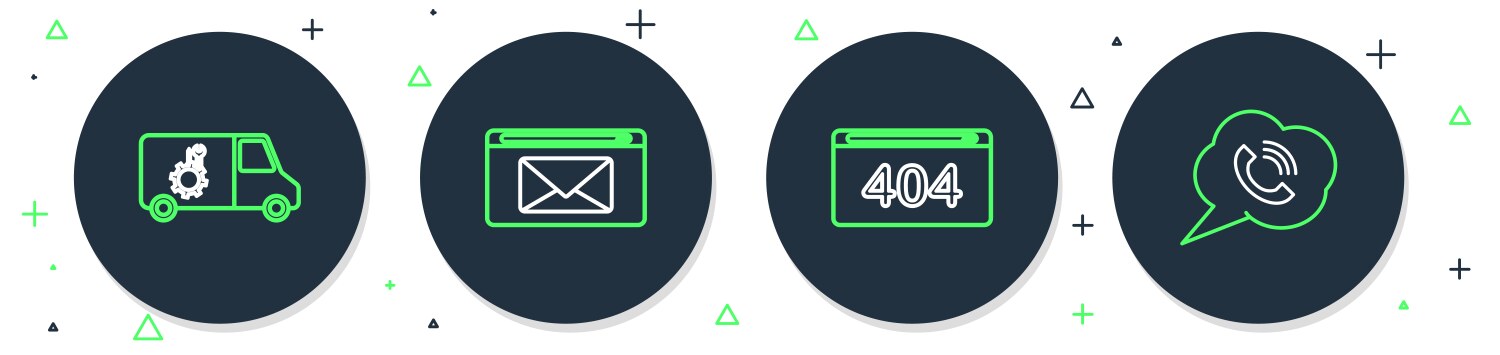 Set line mail and e-mail page with 404 error car vector image