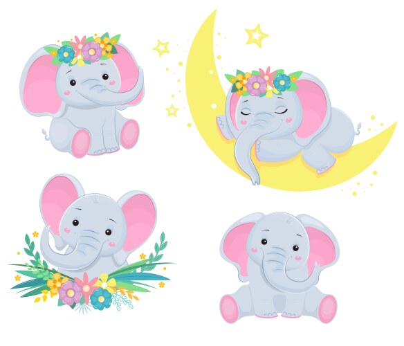 Adorable Grey Baby Elephants Vector Image