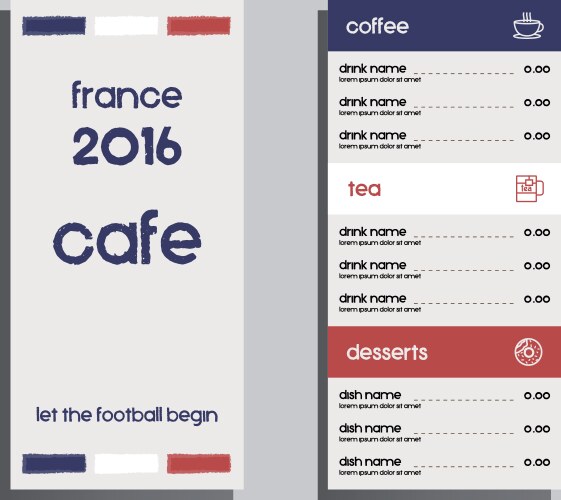 restaurant and cafe menu flat design france 2016 vector image