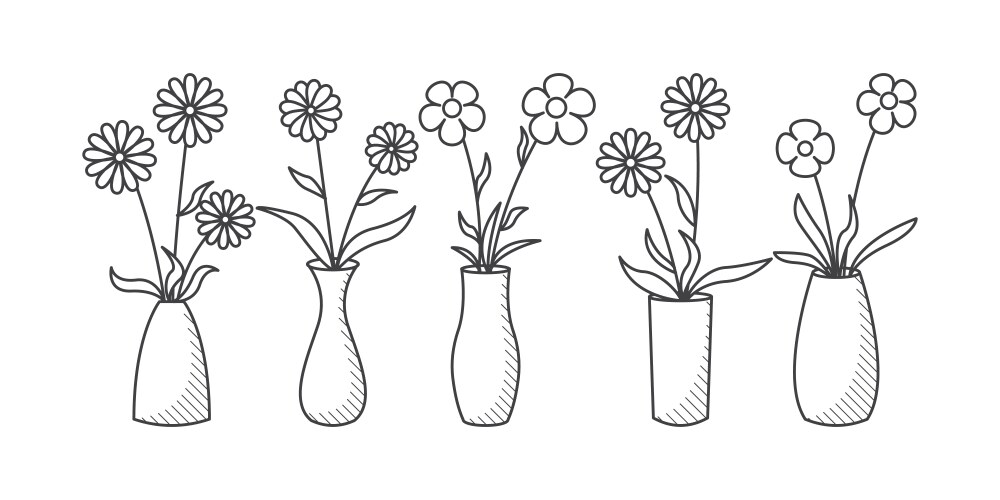 Doodle Flowers in Vase Vector Image