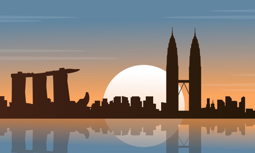 City Skyline Silhouette - Kuala Lumpur & Singapore Vector Image