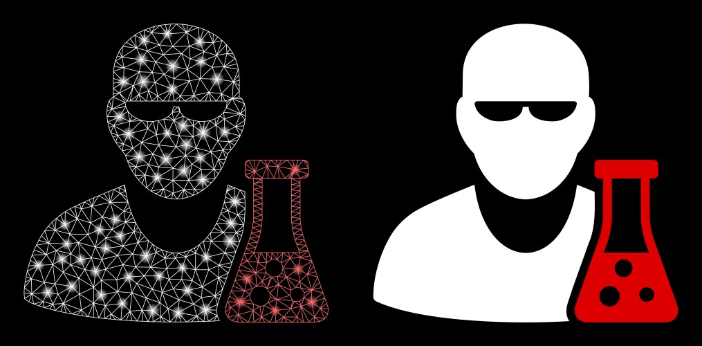 Bright mesh network scientist with flask vector image