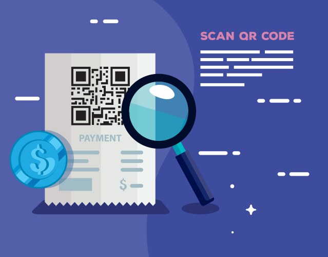 Scan qr code in voucher paper with magnifying vector image