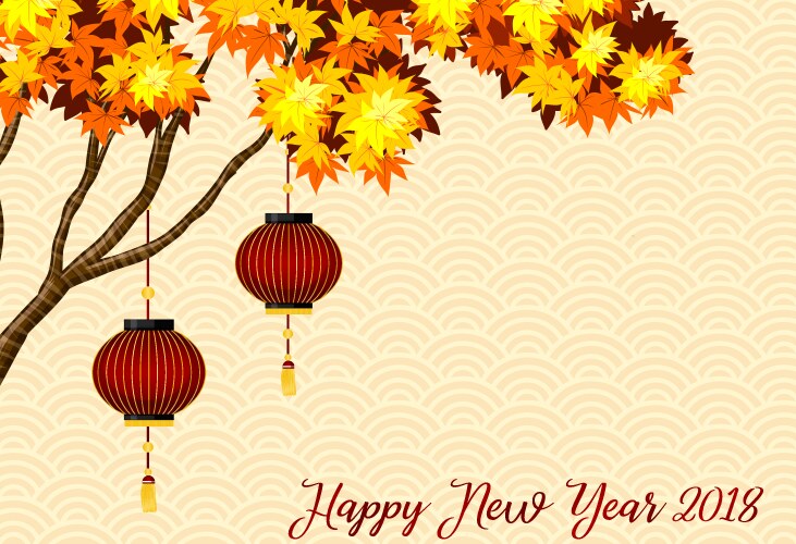 Happy new year card template with red lanterns Vector Image