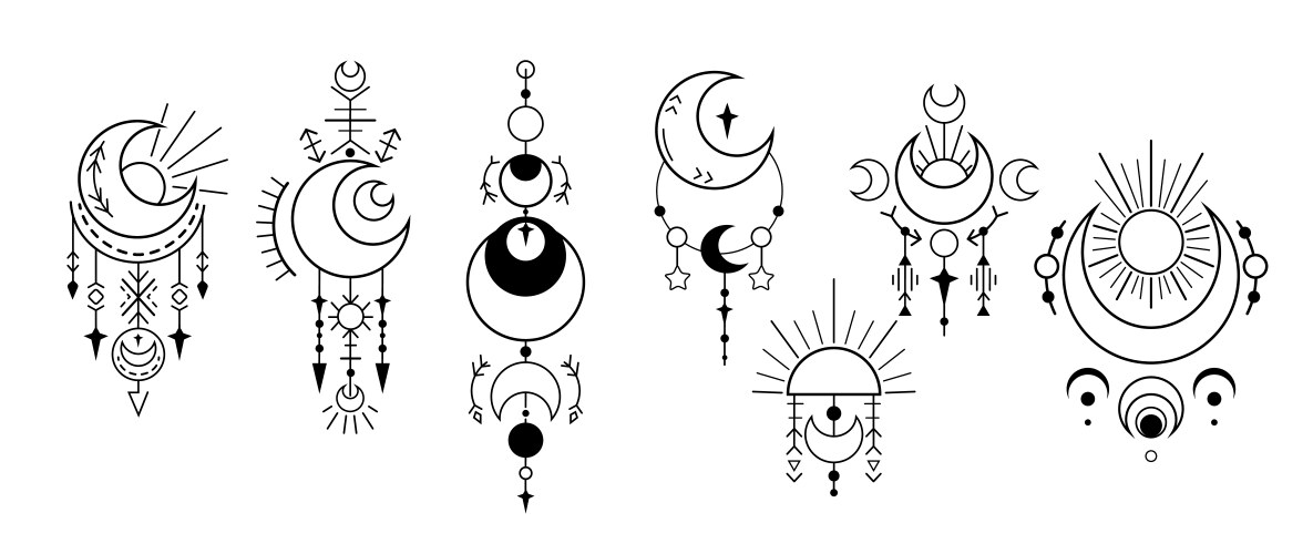 Esoteric Crescent Star Symbol Set Vector Image