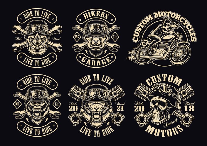 Vintage Biker Emblem Set Vector Image