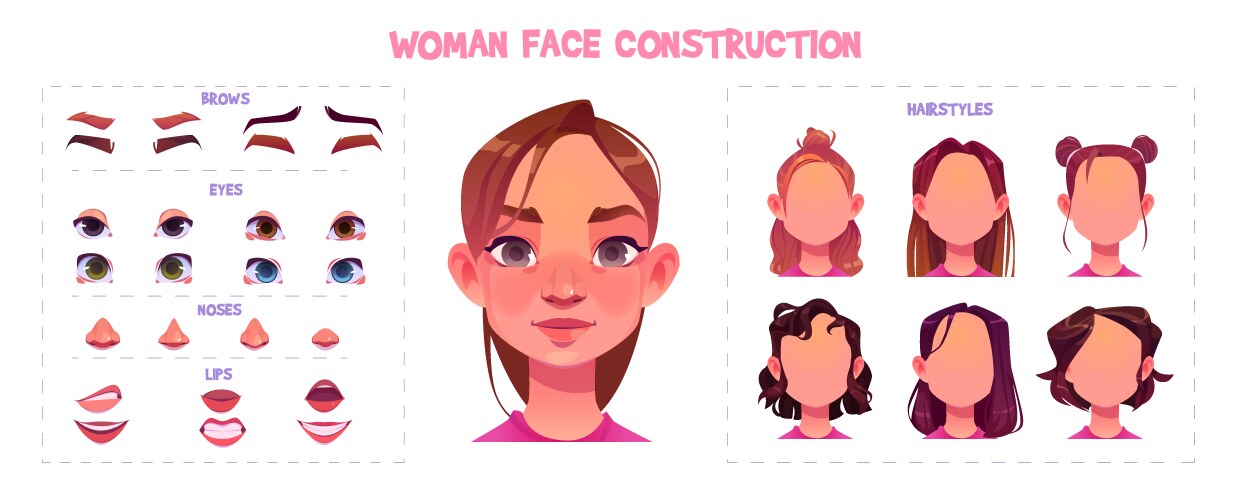 Woman face construction kit with facial parts vector image