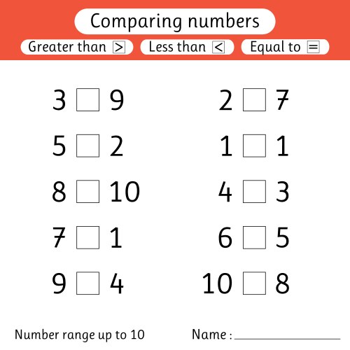 Comparing Numbers: Less Than, Greater Than, Equal vector image