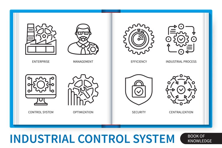 industrial control system ics infographics linear vector image