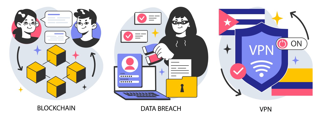 Data privacy set cyber or web security database vector image