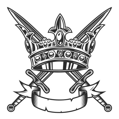 Royal crown king and crossed sharp sword Vector Image