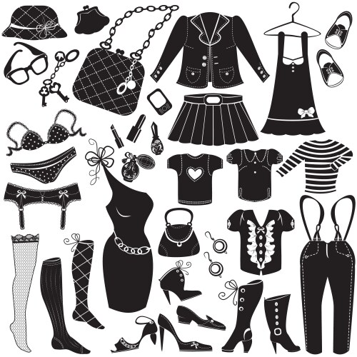 Women's Fashion Icon Set - Clothing & Accessories Vector Image