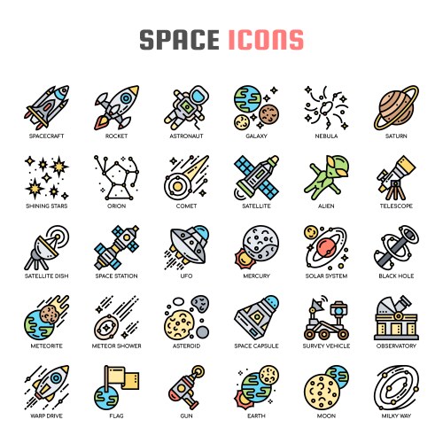 Space thin line and pixel perfect icons vector image