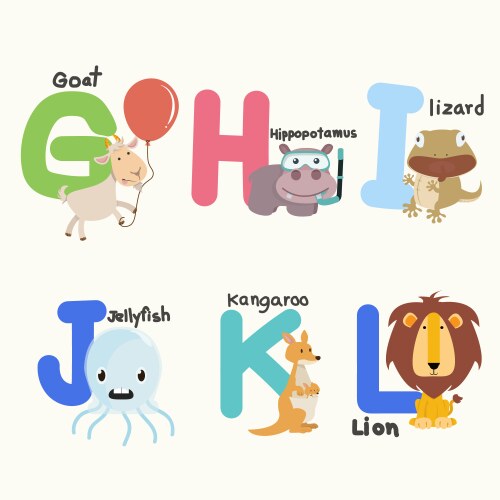 Animal alphabets for children from g to l Vector Image