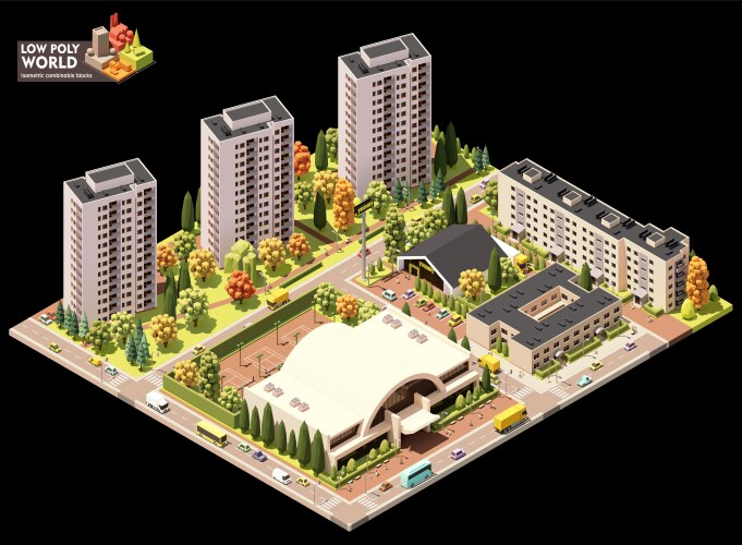 Region City Example Isometric city commercial area map Royalty Free Vector Image