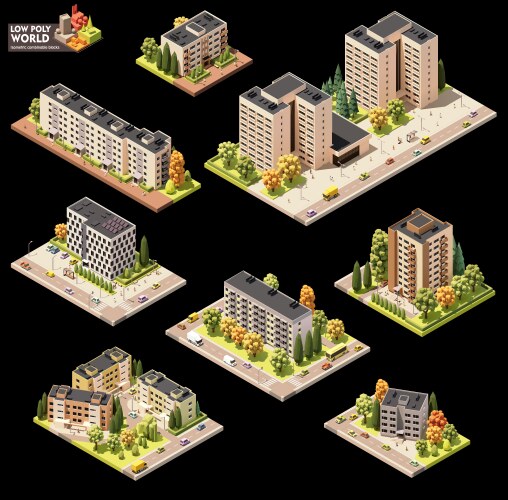 Isometric city commercial area map Royalty Free Vector Image