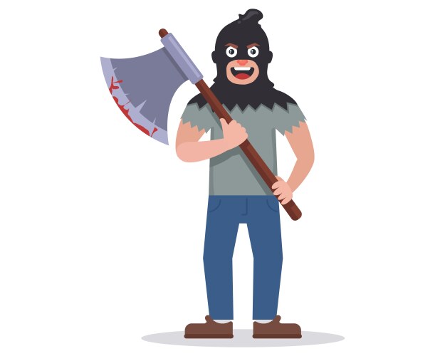 Executioner in balaclava and with a large ax vector image