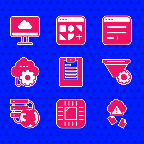 Set server data report processor with cpu cloud vector image