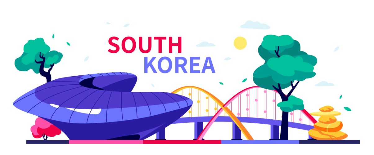 Sights of south korea - modern colored vector image