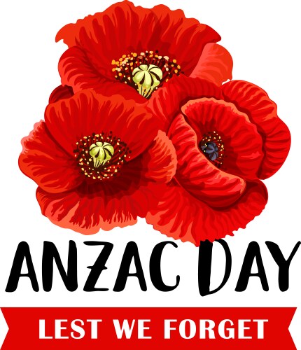 anzac remembrance day icon with red poppy flower vector