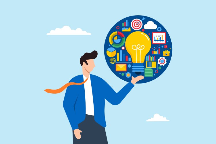 Businessman holding light bulb showing business vector image