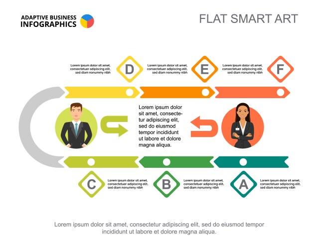Six steps process chart slide template Royalty Free Vector
