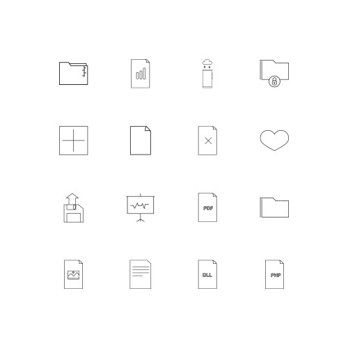 Files and folders sign simple linear icons set vector image